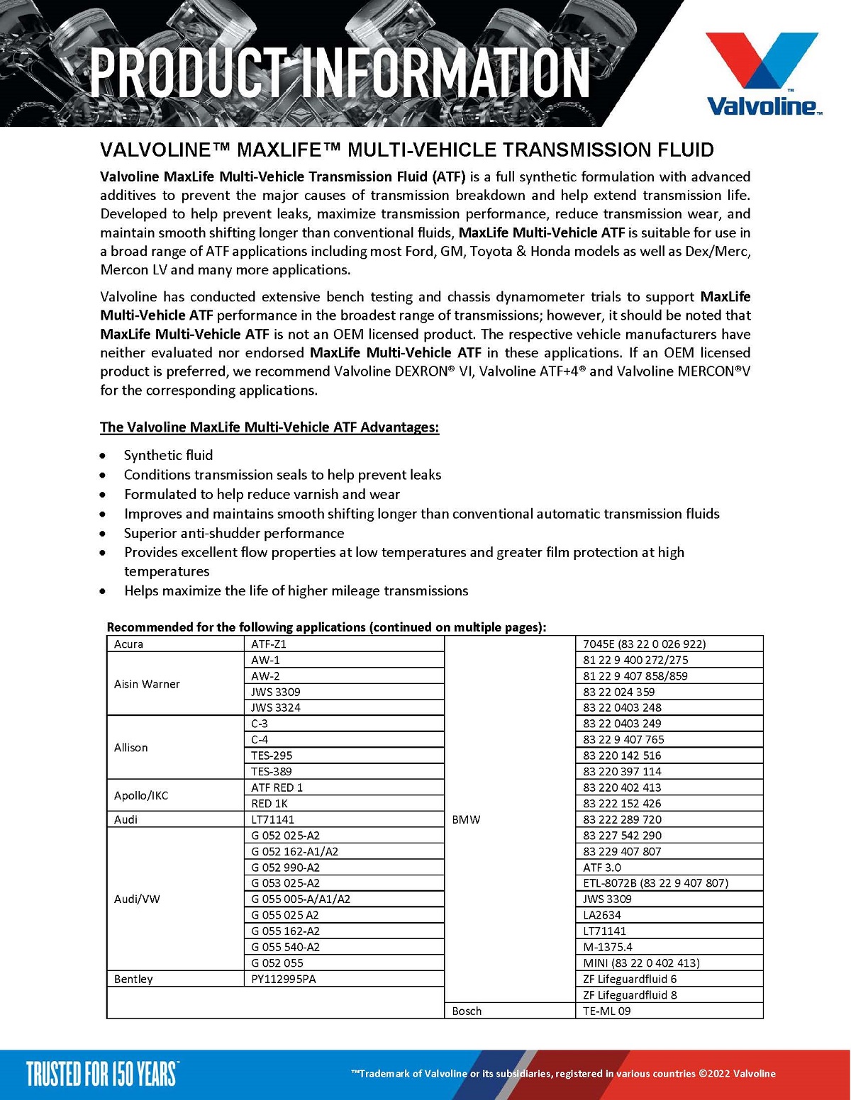 روغن گیربکس اتوماتیک والوالین Multi-Vehicle (ATF)